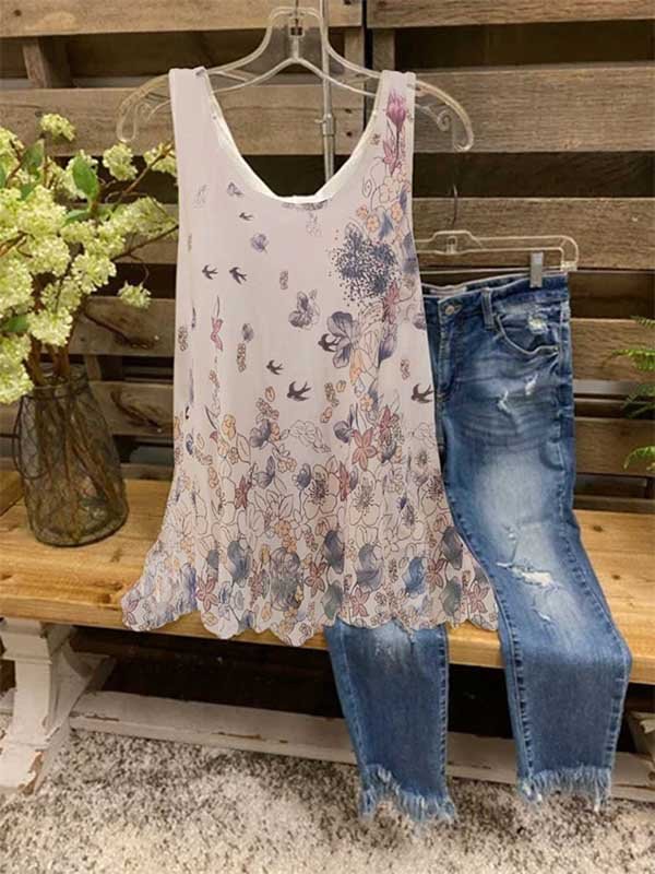 Floral-print Sleeveless Casual Shirt & Top | zolucky