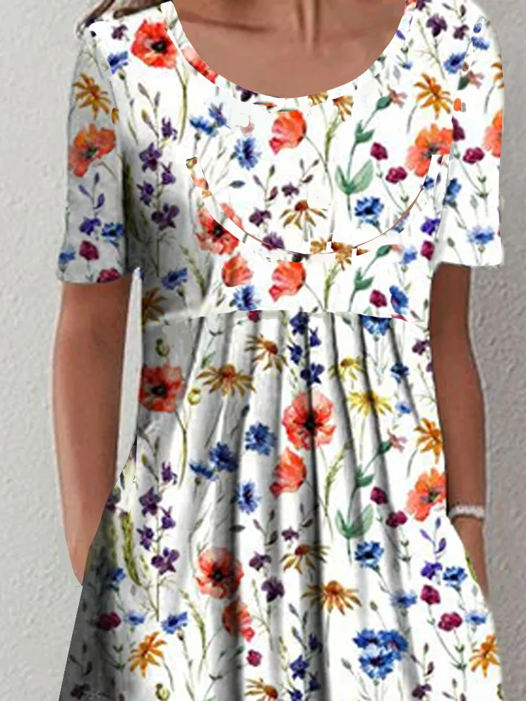  Casual  Loosen Short Sleeve Floral Dress