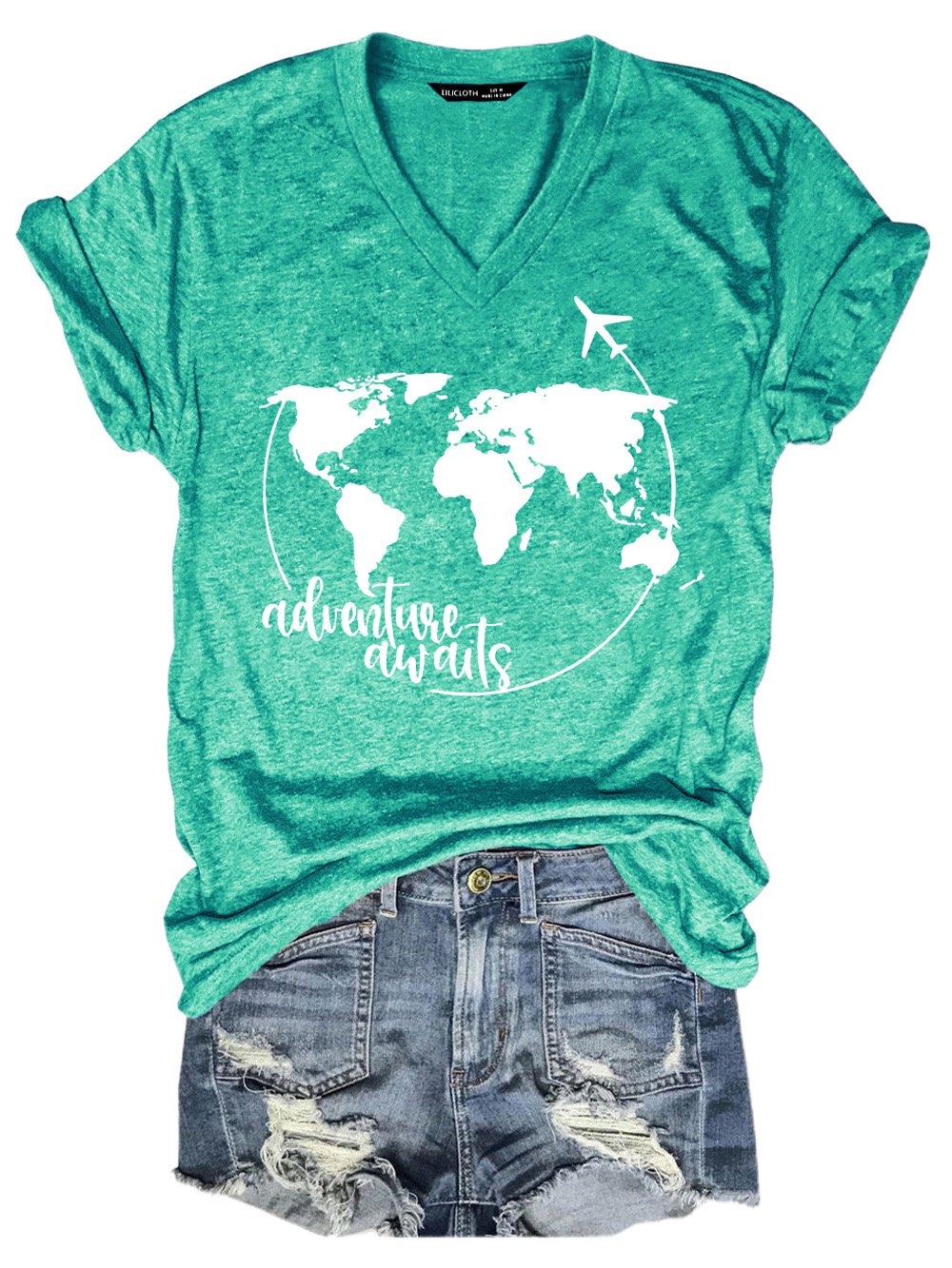 Adventure World Map Women's Casual Cotton Blends T-Shirt