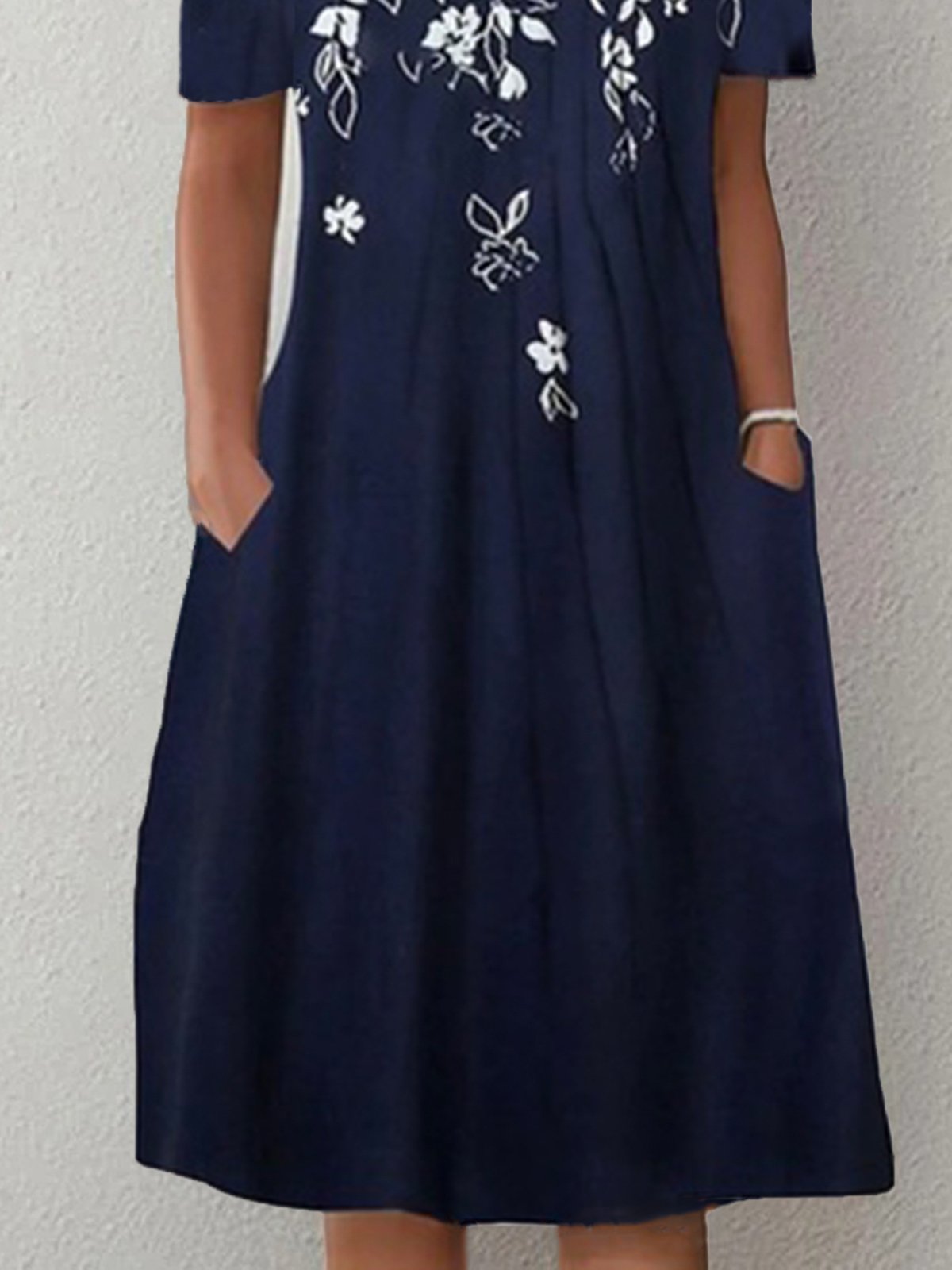 Floral Casual Short Sleeve Pockets A-Line Dress | zolucky