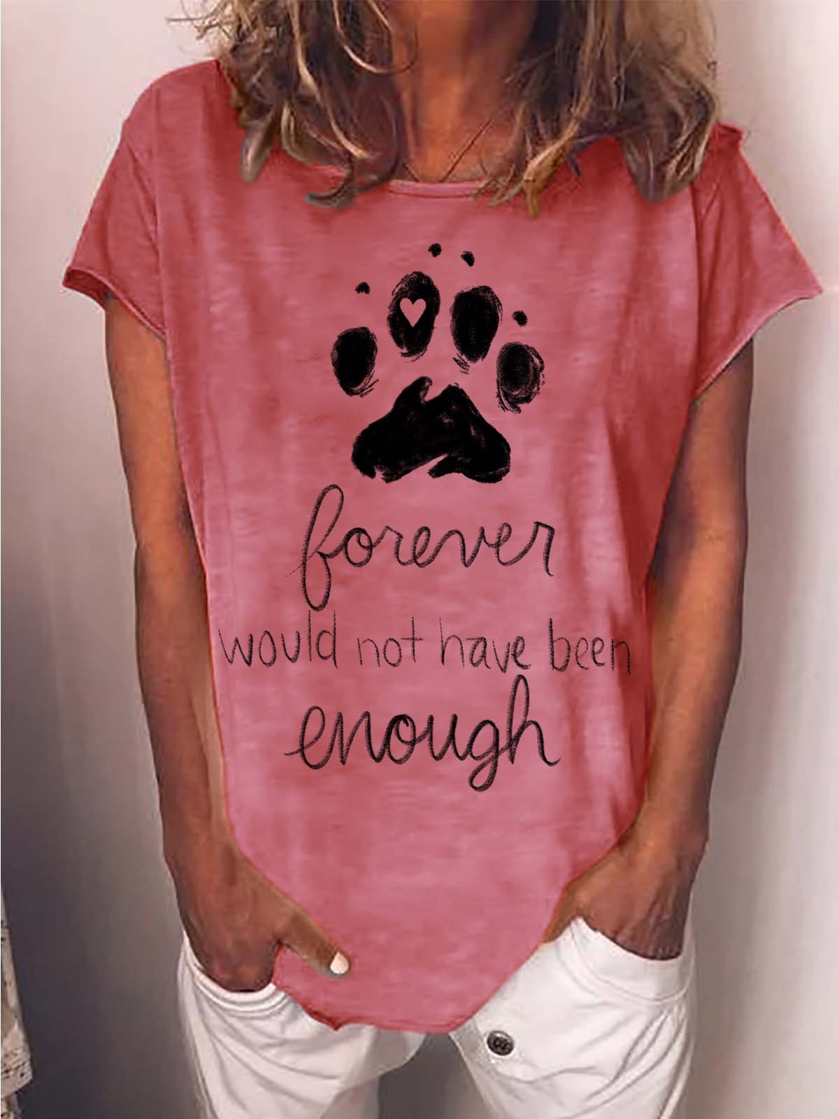 Women Dog Animal Printing Casual Cotton-Blend T-Shirt