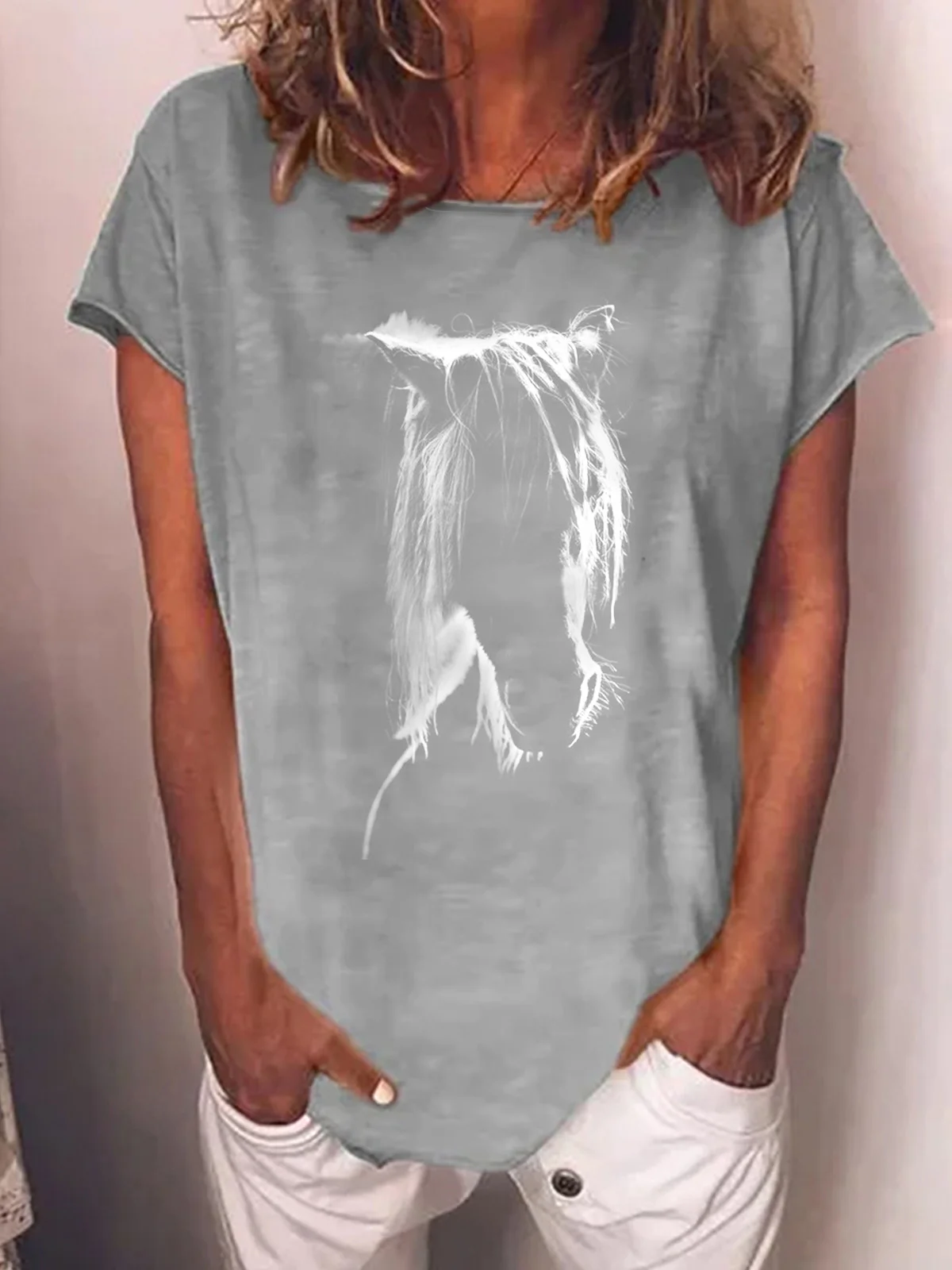 Horse Print Women's Cotton-Blend T-Shirt