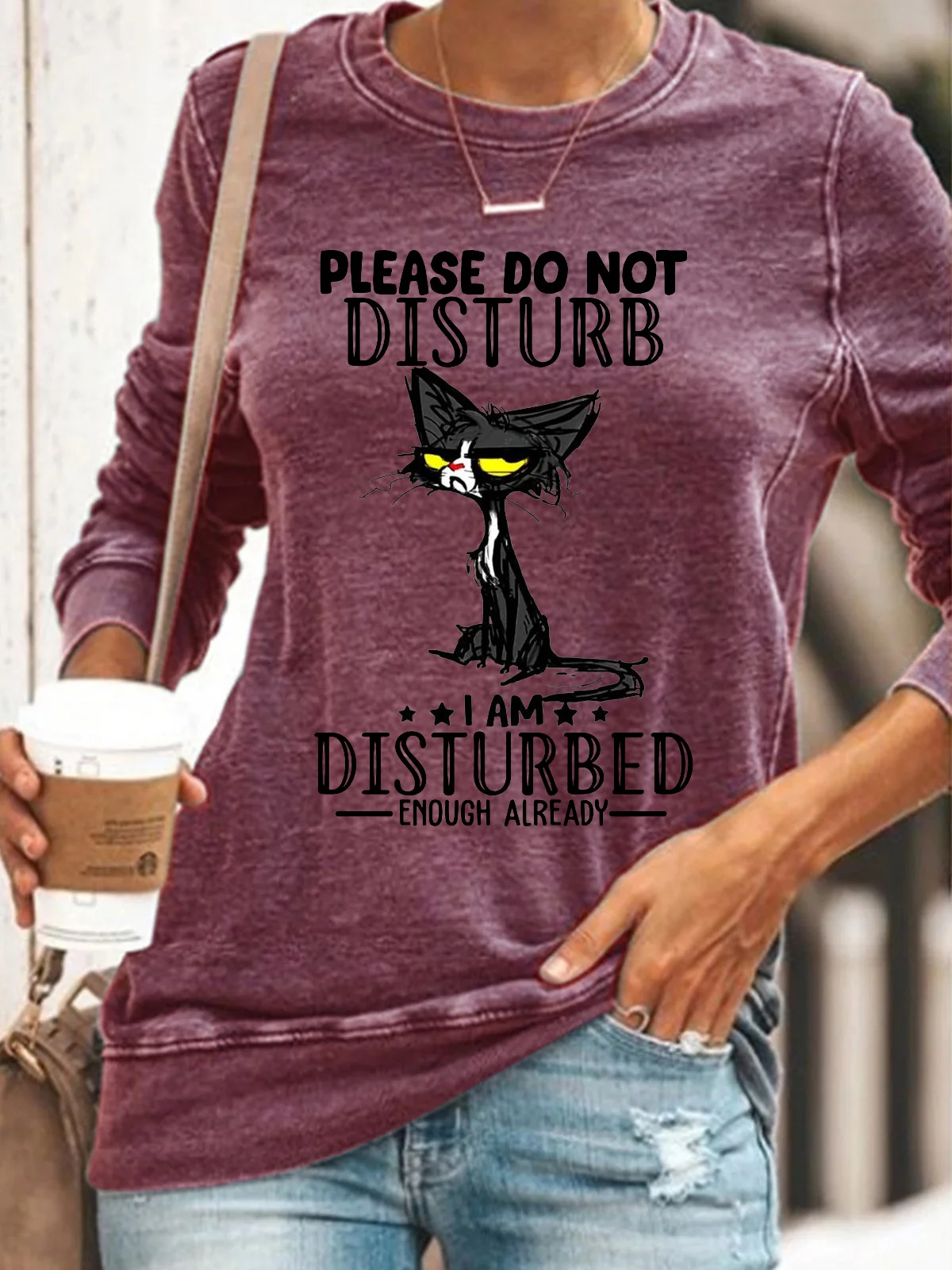 Womens Please Do Not Disturb Letters Regular Fit Sweatshirt