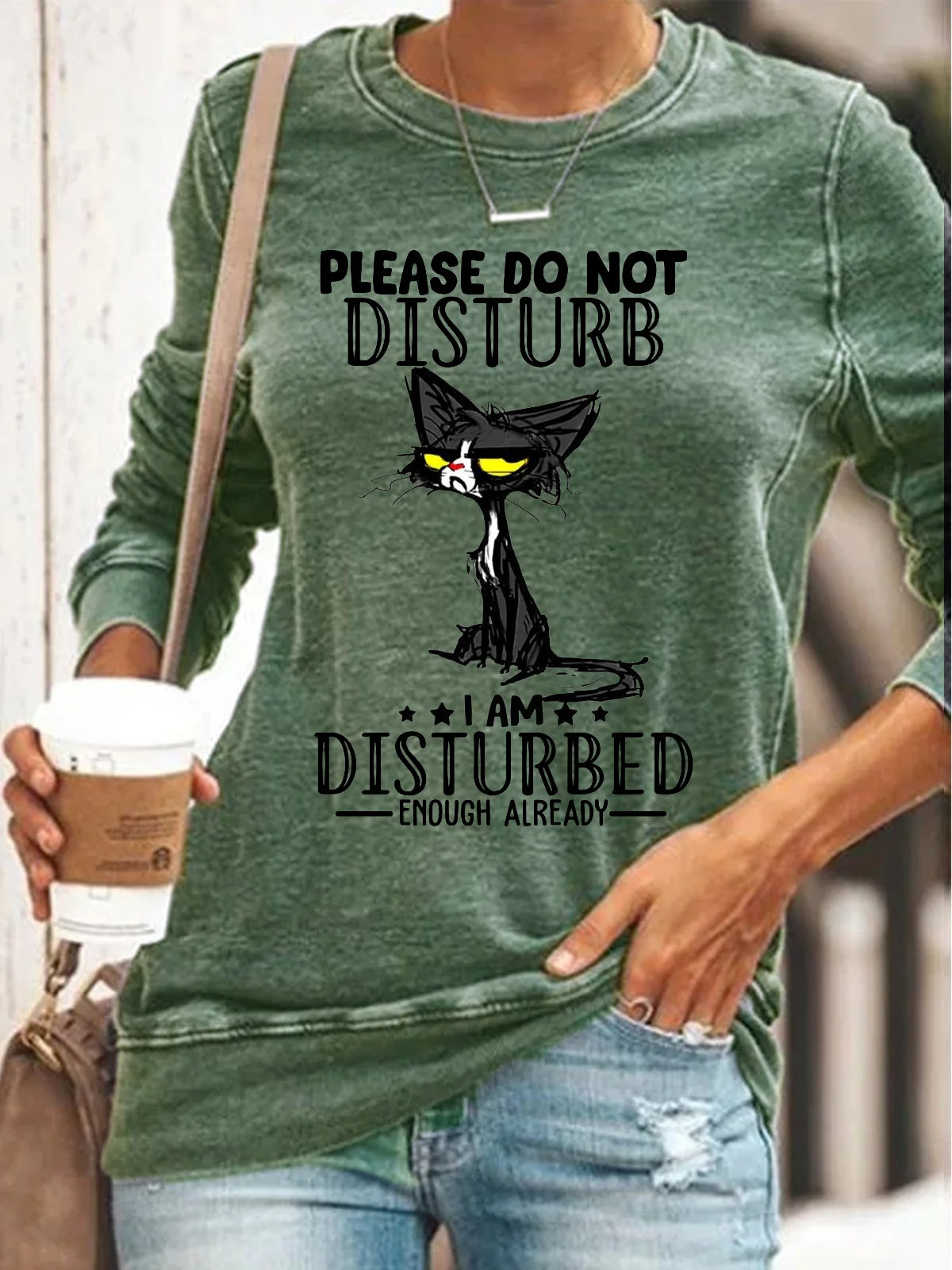 Womens Please Do Not Disturb Letters Regular Fit Sweatshirt