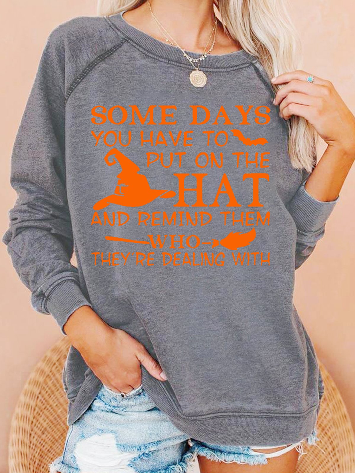 Womens Funny Helloween Letter Print Casual Sweatshirt