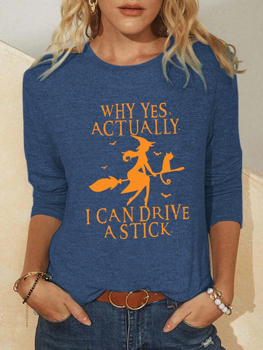 Women Funny Graphic Yes I Can Drive A Stick Regular Fit Simple Halloween Top