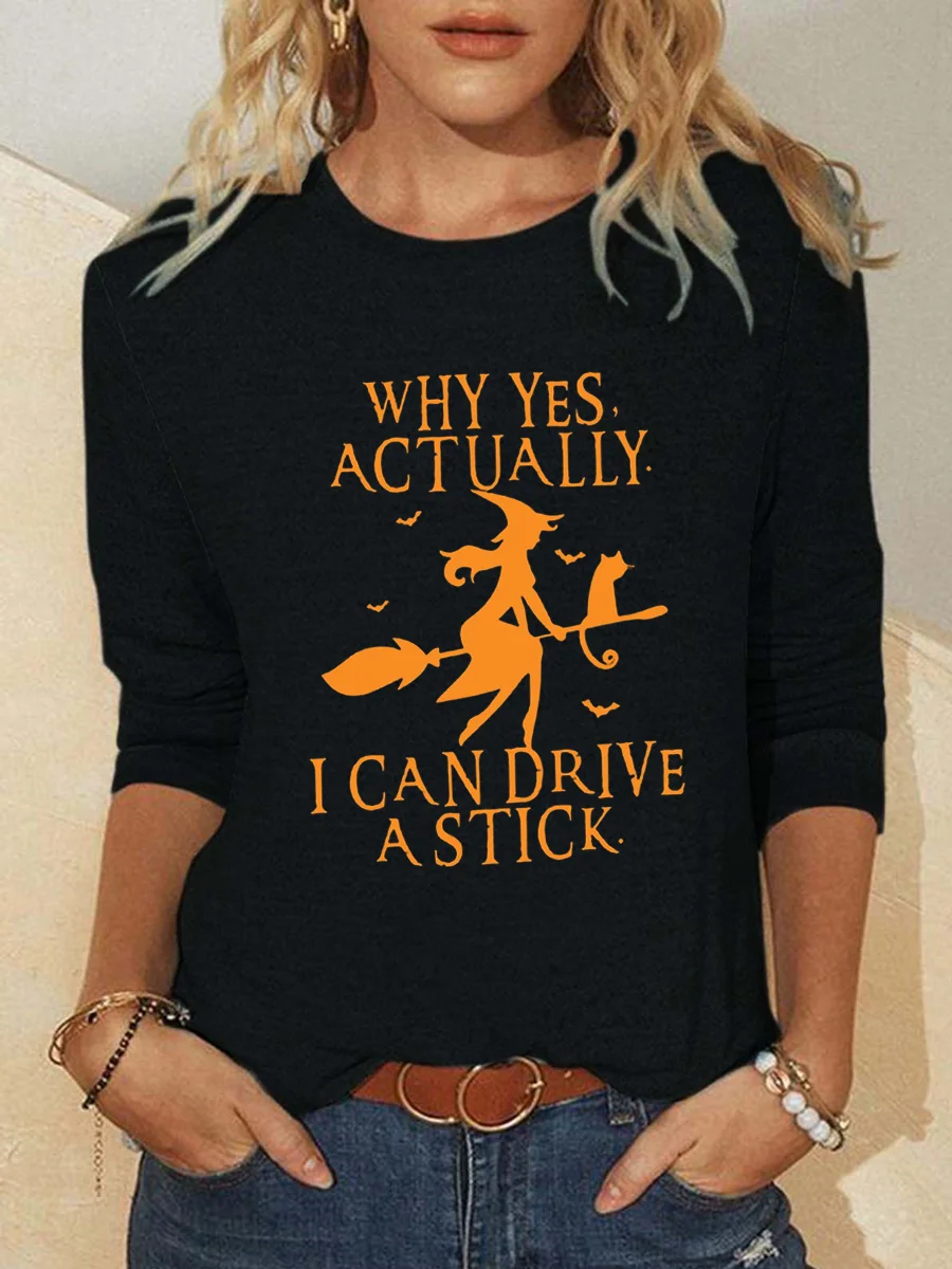 Women Funny Graphic Yes I Can Drive A Stick Regular Fit Simple Halloween Top