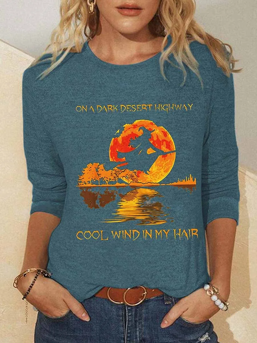 Women On A Dark Desert Highway Cool Wind In My Hair Halloween Text Letters Top