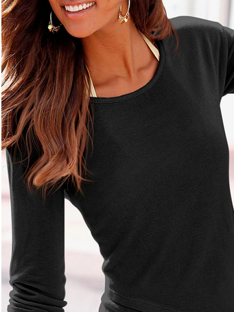 Women Casual Plain Autumn Micro-Elasticity Daily Regular Fit Long sleeve H-Line Regular Size T-shirt
