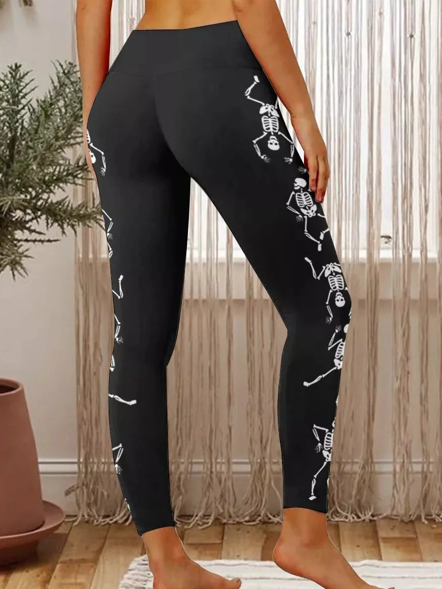 Womens Dancing Skeleton Halloween Casual Leggings