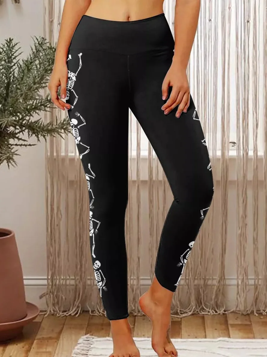 Womens Dancing Skeleton Halloween Casual Leggings