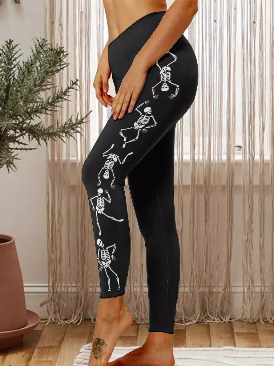 Womens Dancing Skeleton Halloween Casual Leggings