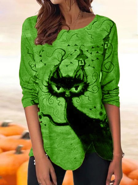 Halloween Cute Cat Pullover Long Sleeve Knit Top