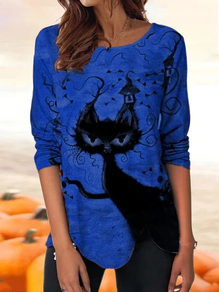 Halloween Cute Cat Pullover Long Sleeve Knit Top