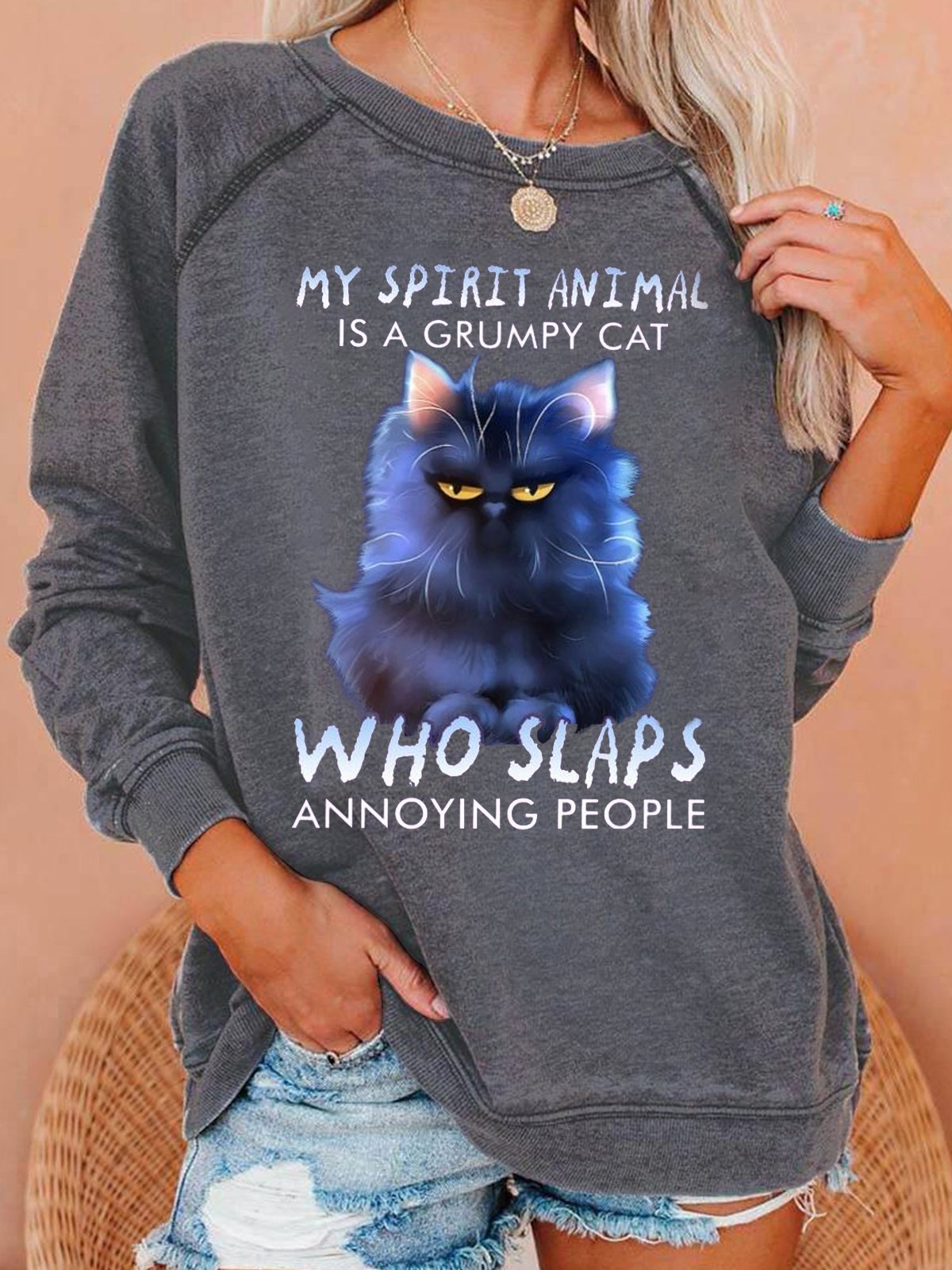 Womens Funny Grumpy Cat Casual Sweatshirt