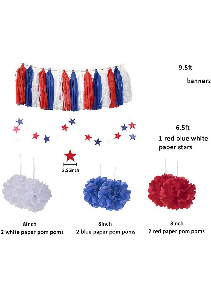 Party Arrangement Paper Fan Paper Flower Balls Stars and Stripes Independence Day Themed Party