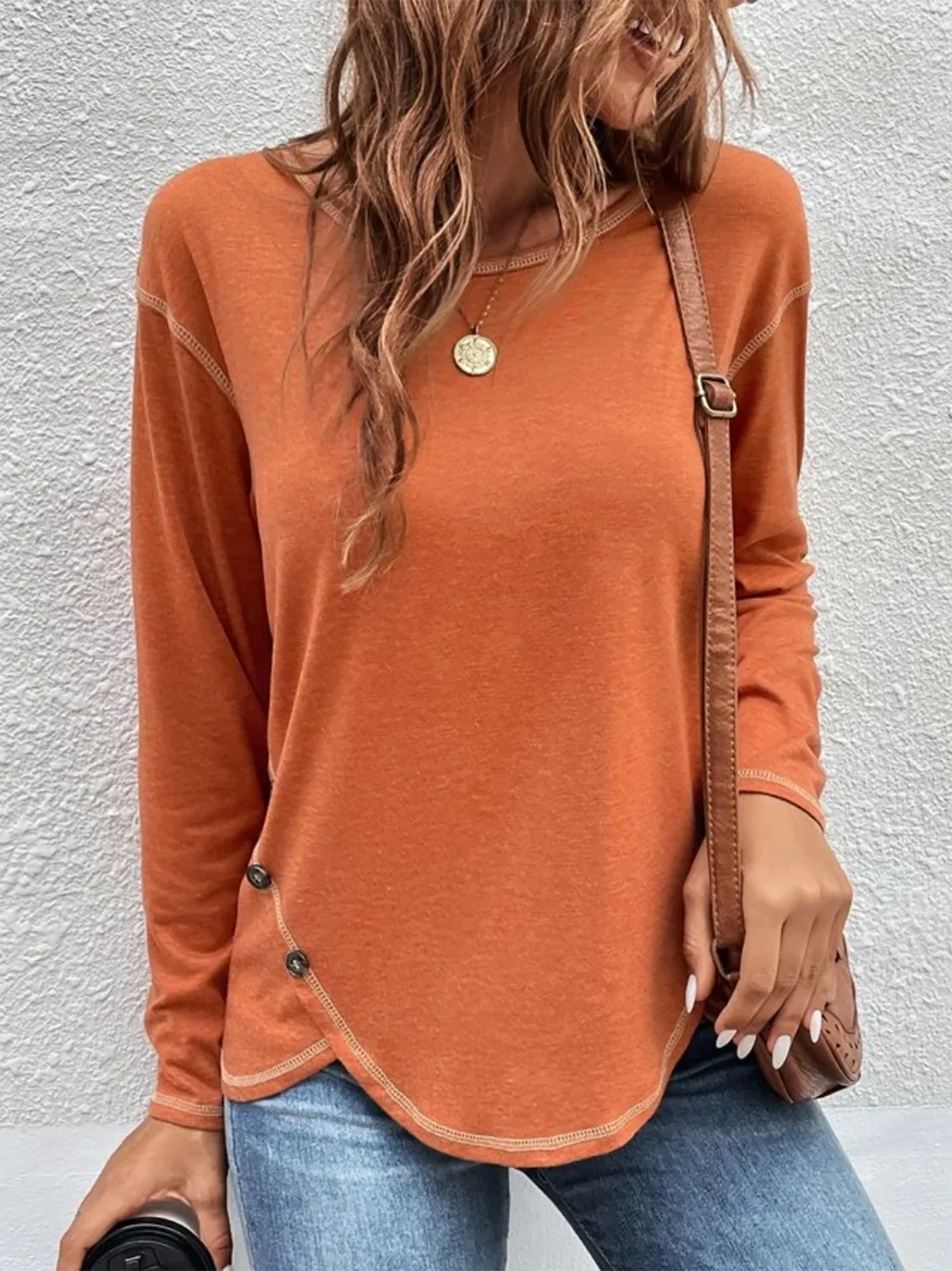 Halloween Plain Long Sleeve Casual T-Shirt