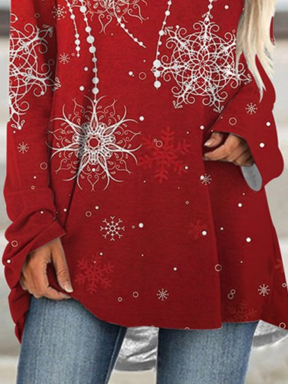 Christmas Snowflake Casual Crew Neck Regular Fit T-Shirt