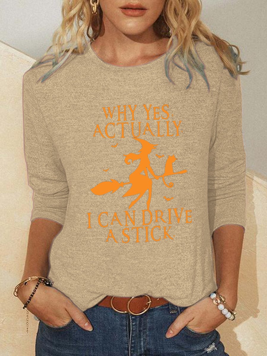 Women Funny Graphic Yes I Can Drive A Stick Regular Fit Simple Halloween Top