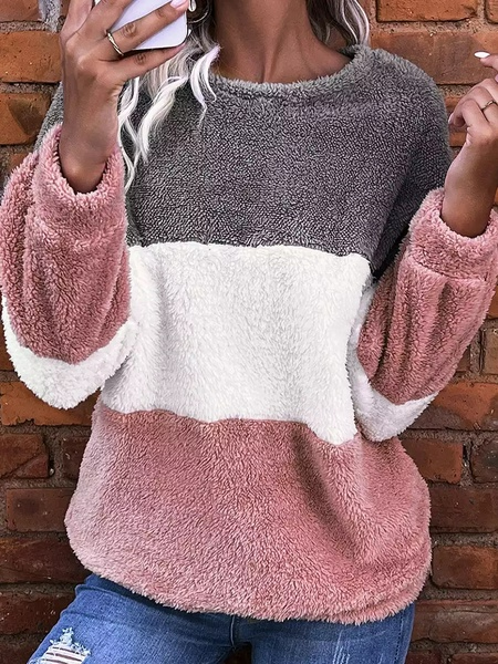 Plain Crew Neck Casual Loose Sweatshirt