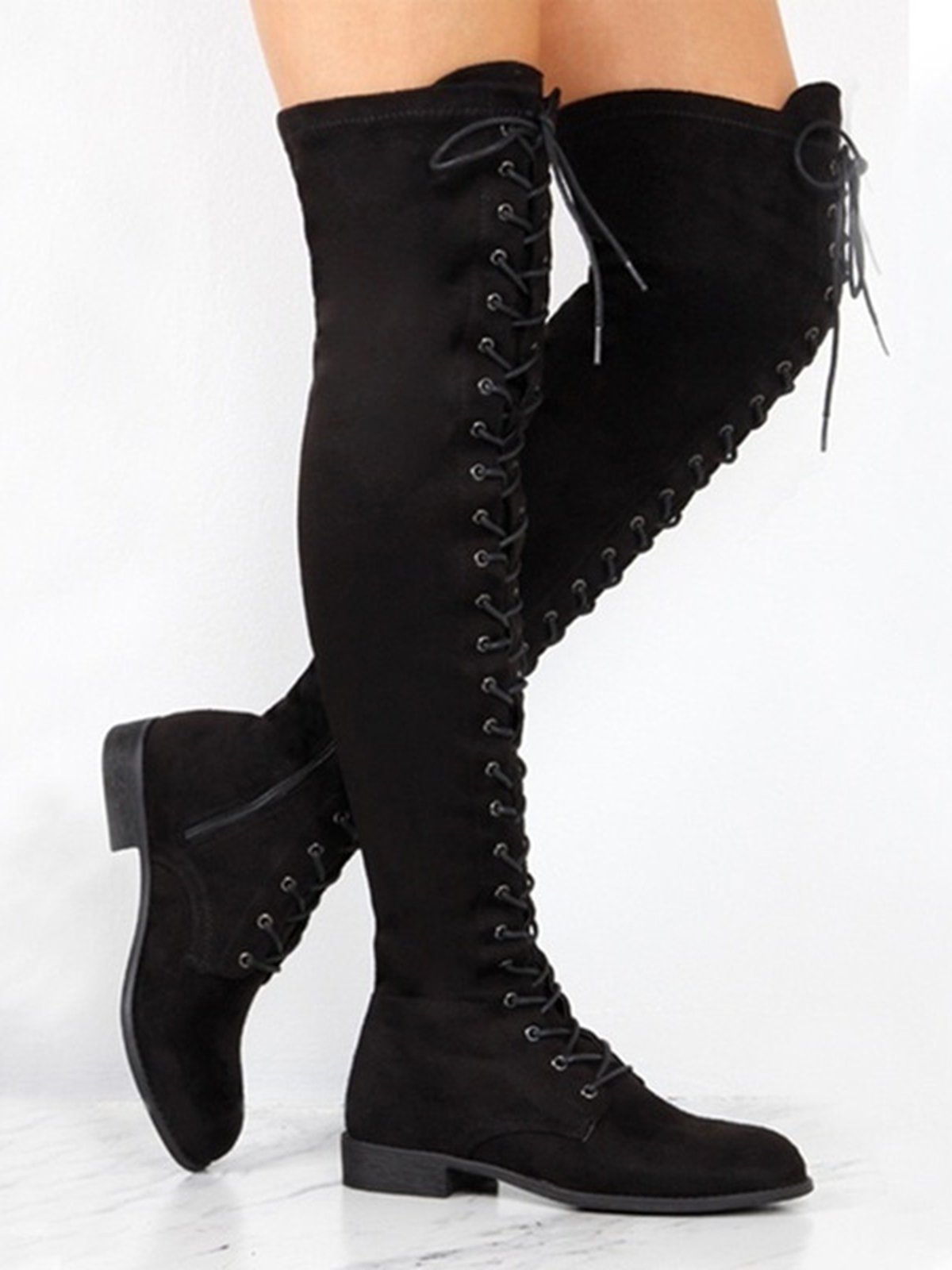 Lace-Up Front Over Knee Low Heel Rider Boots