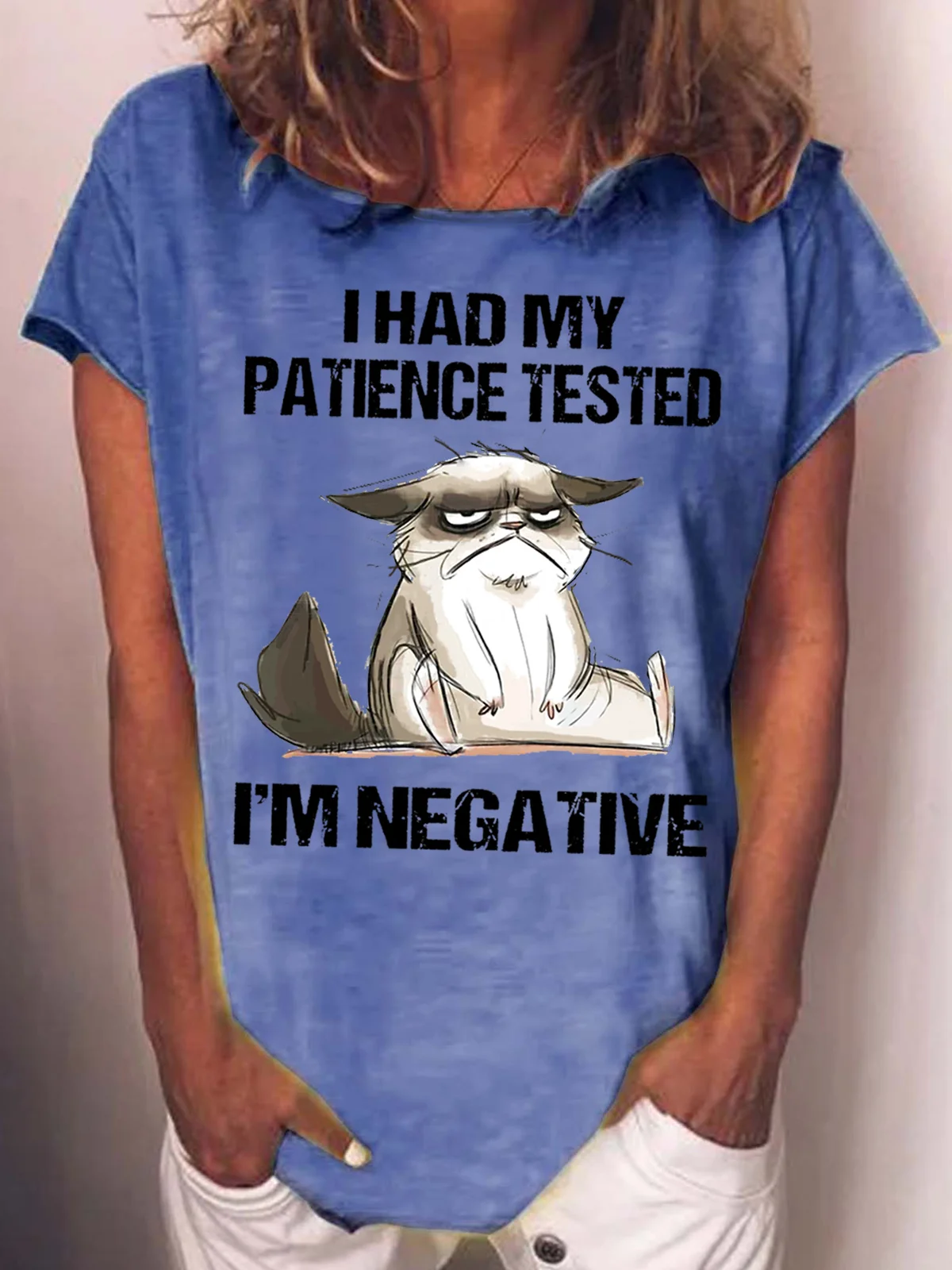 Womens I Had My Patience Tested I'm Negative Cat Funny Sarcasm Casual T-Shirt