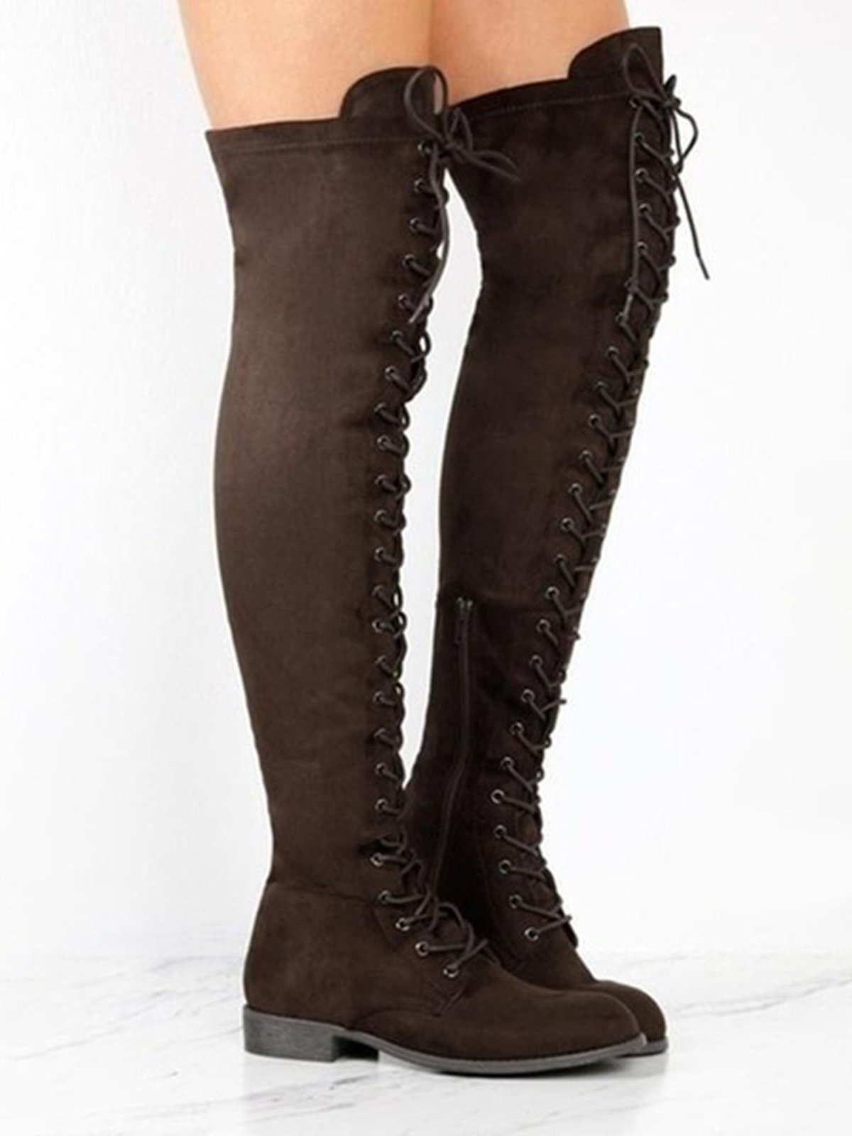 Lace-Up Front Over Knee Low Heel Rider Boots
