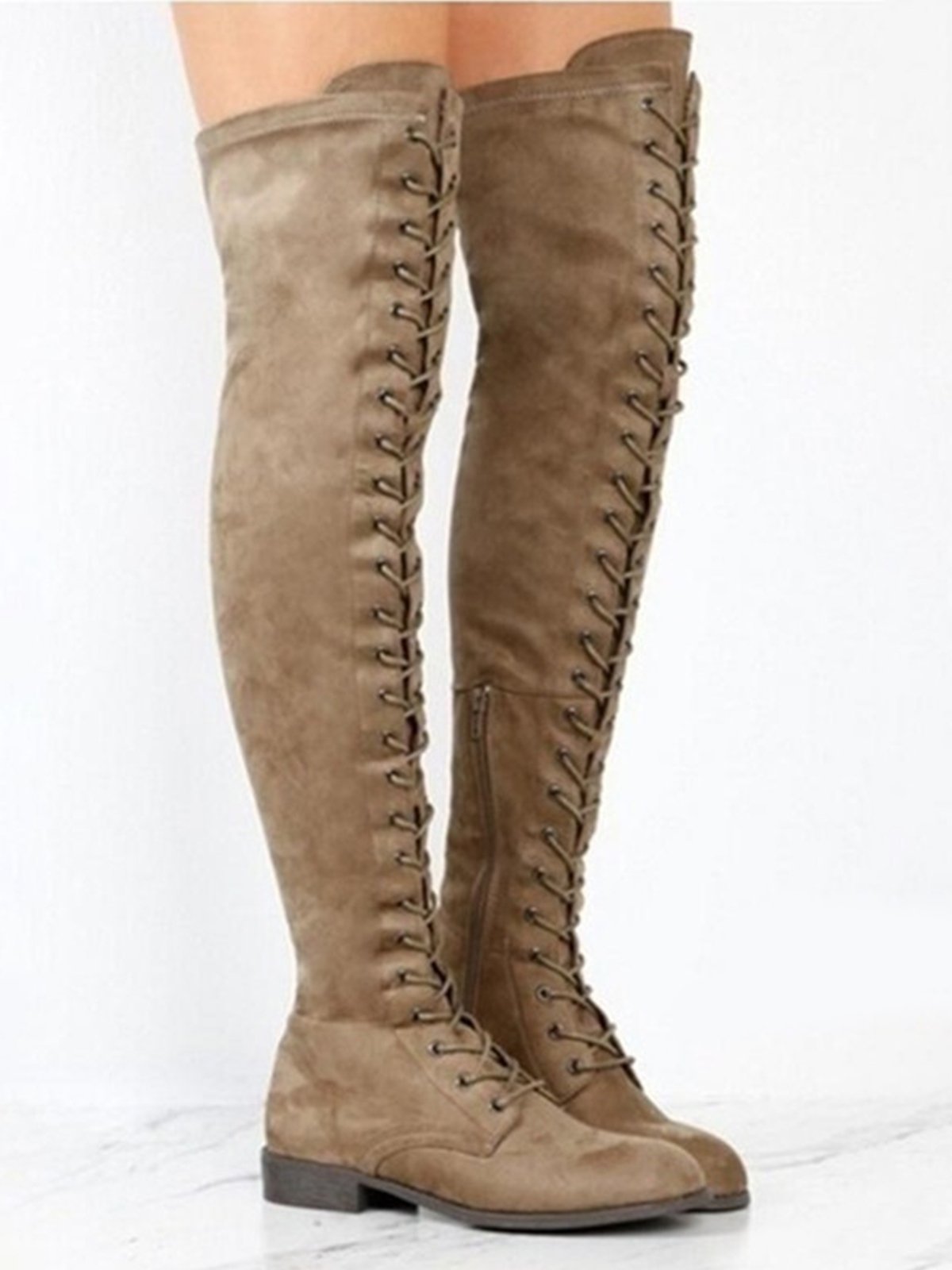 Lace-Up Front Over Knee Low Heel Rider Boots