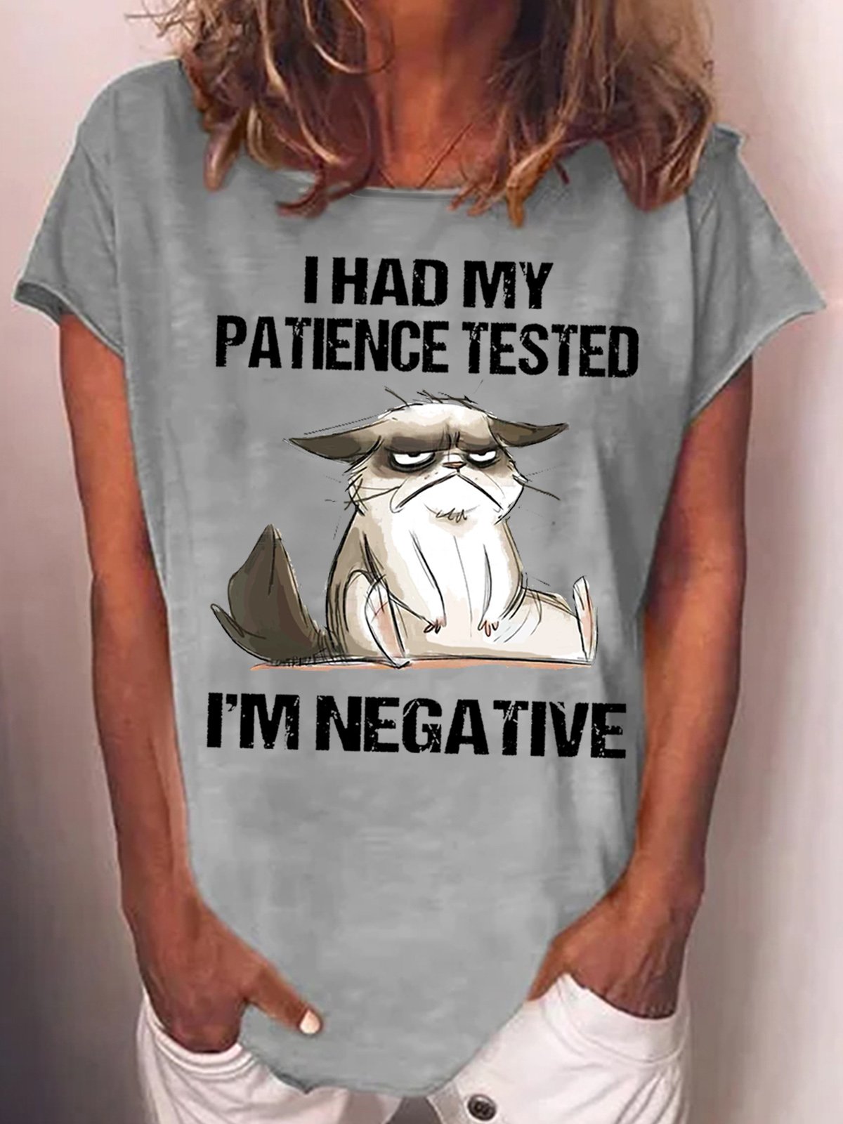 Womens I Had My Patience Tested I'm Negative Cat Funny Sarcasm Casual T-Shirt