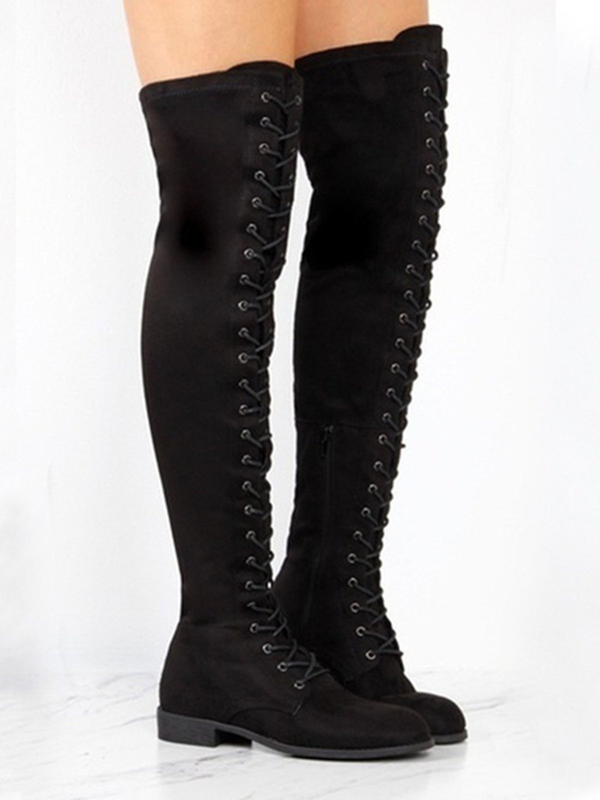 Lace-Up Front Over Knee Low Heel Rider Boots