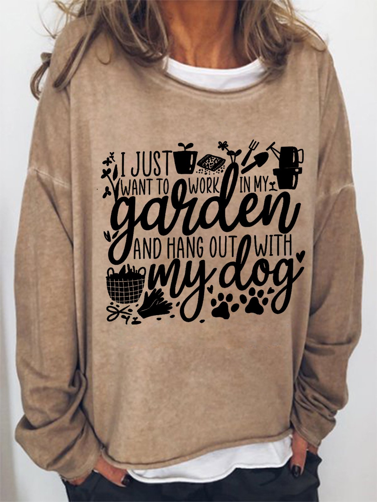 Women Funny Word I Just Want To Work In My Garden With My Dog Sweatshirt