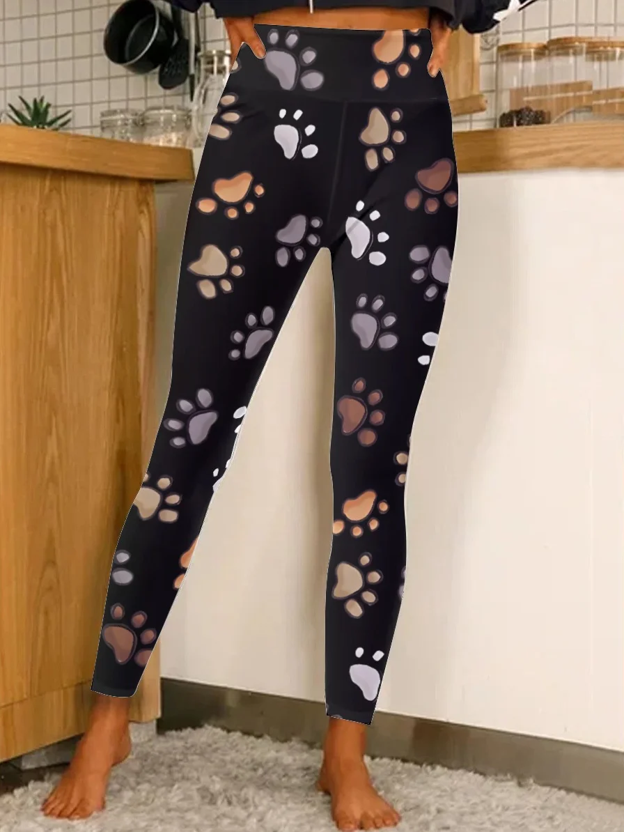 Dog Cat Colorful Paw Women's Tummy Control Leggings