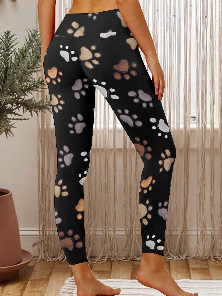 Dog Cat Colorful Paw Women's Tummy Control Leggings