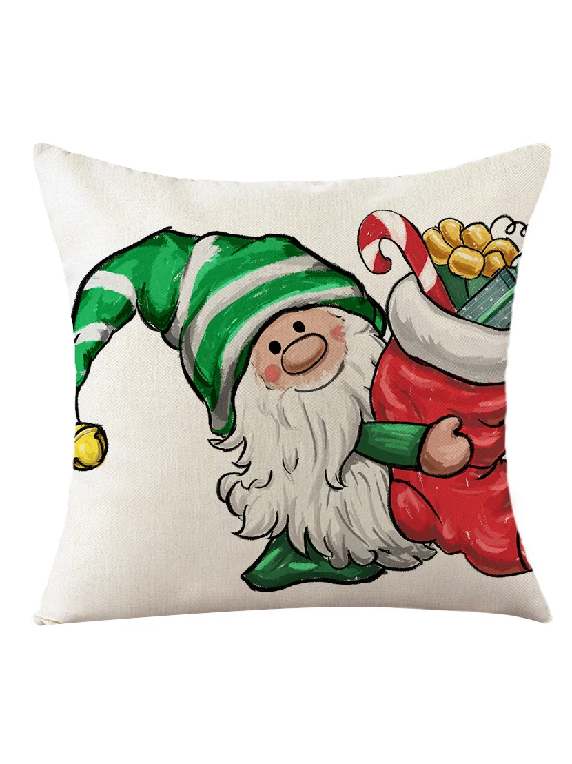 Christmas Pillowcase Red Green Christmas Elf Faceless Old Man Alphabet Print Holiday Party Cushion Cover Xmas Cushion Cover