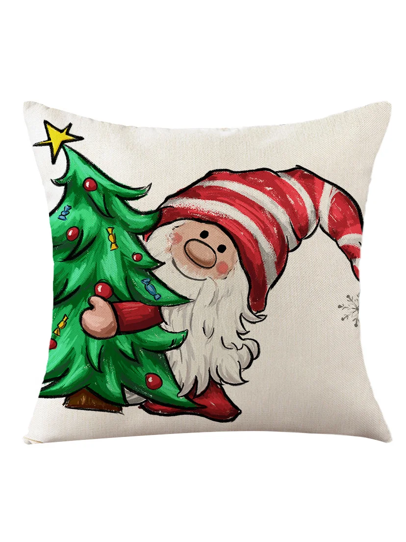 Christmas Pillowcase Red Green Christmas Elf Faceless Old Man Alphabet Print Holiday Party Cushion Cover Xmas Cushion Cover