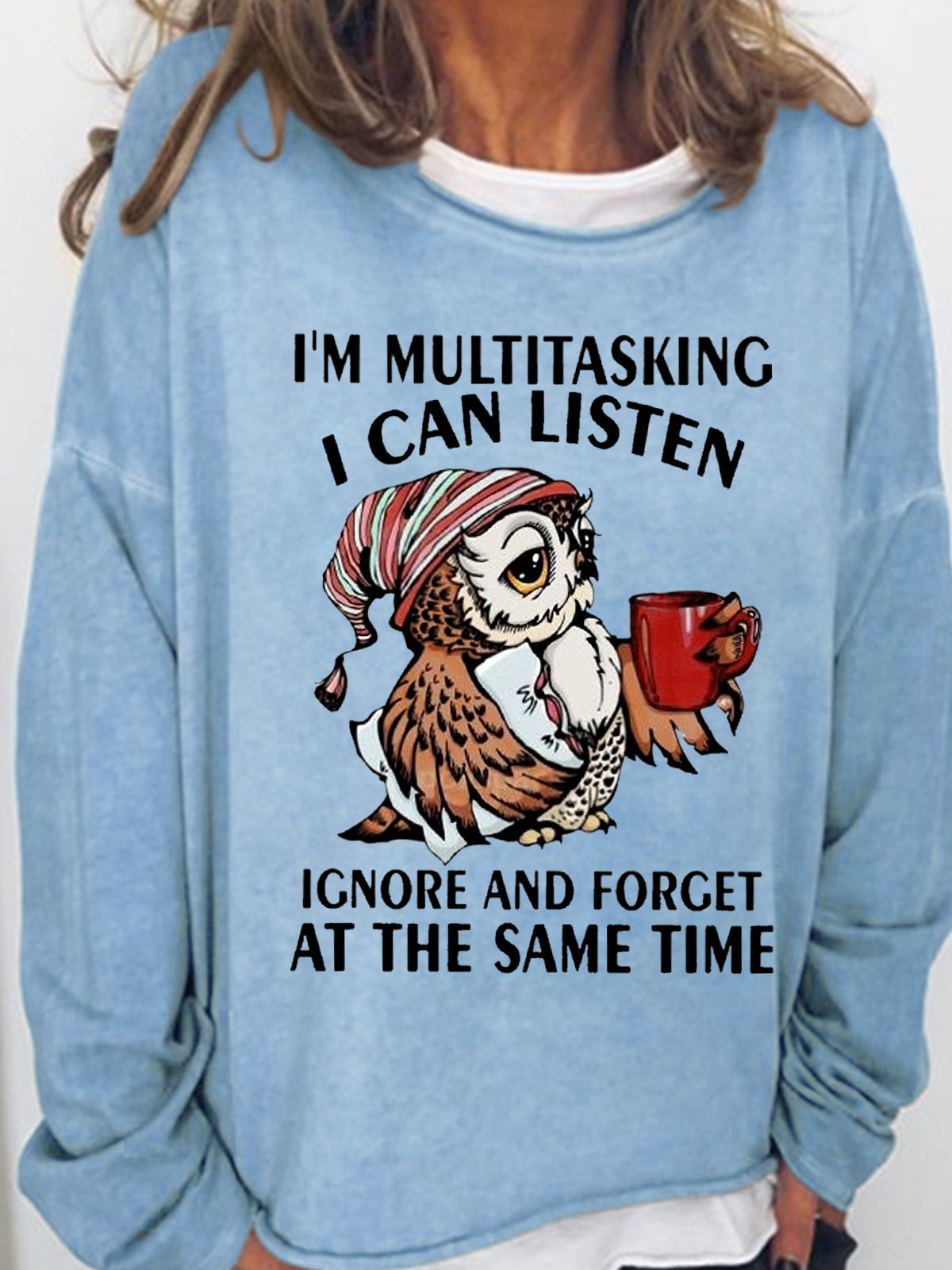 Womens Funny Lestter Owl I'm Multitasking Casual Sweatshirt