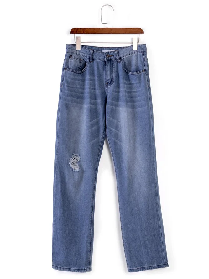 Blue Denim Plain Casual Jeans