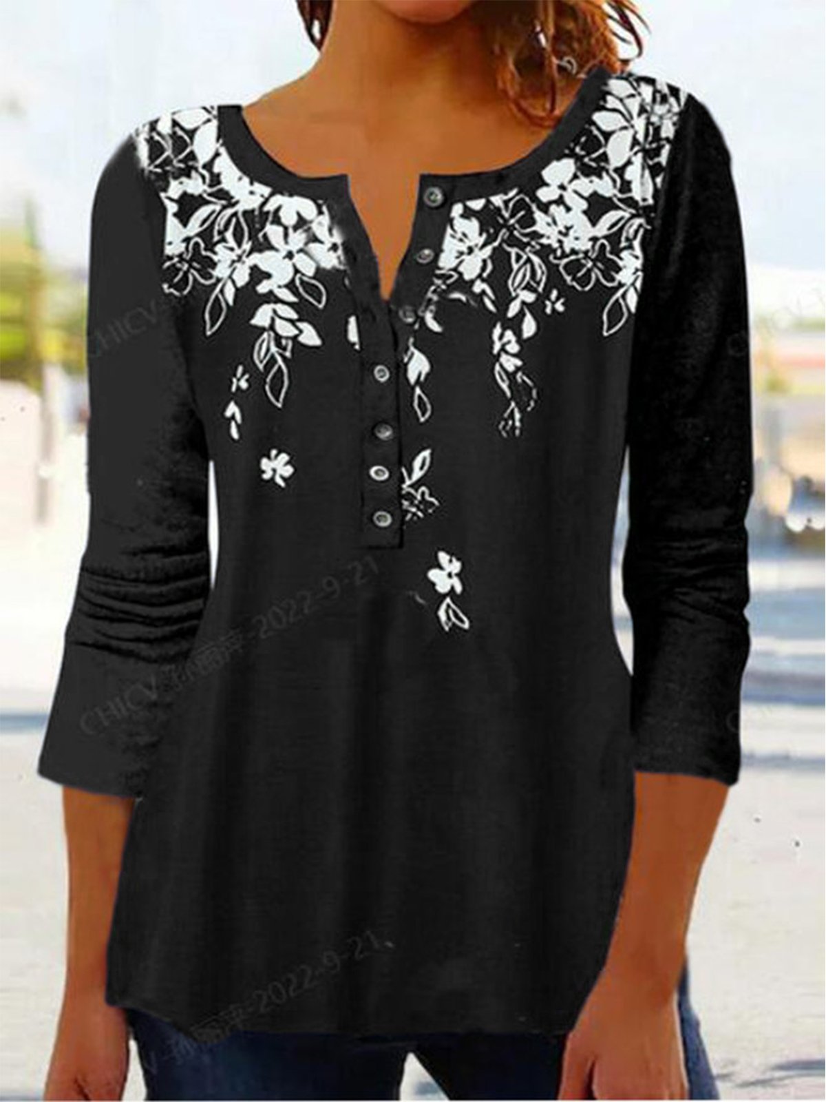 Casual Floral V Neck tunic T-Shirt