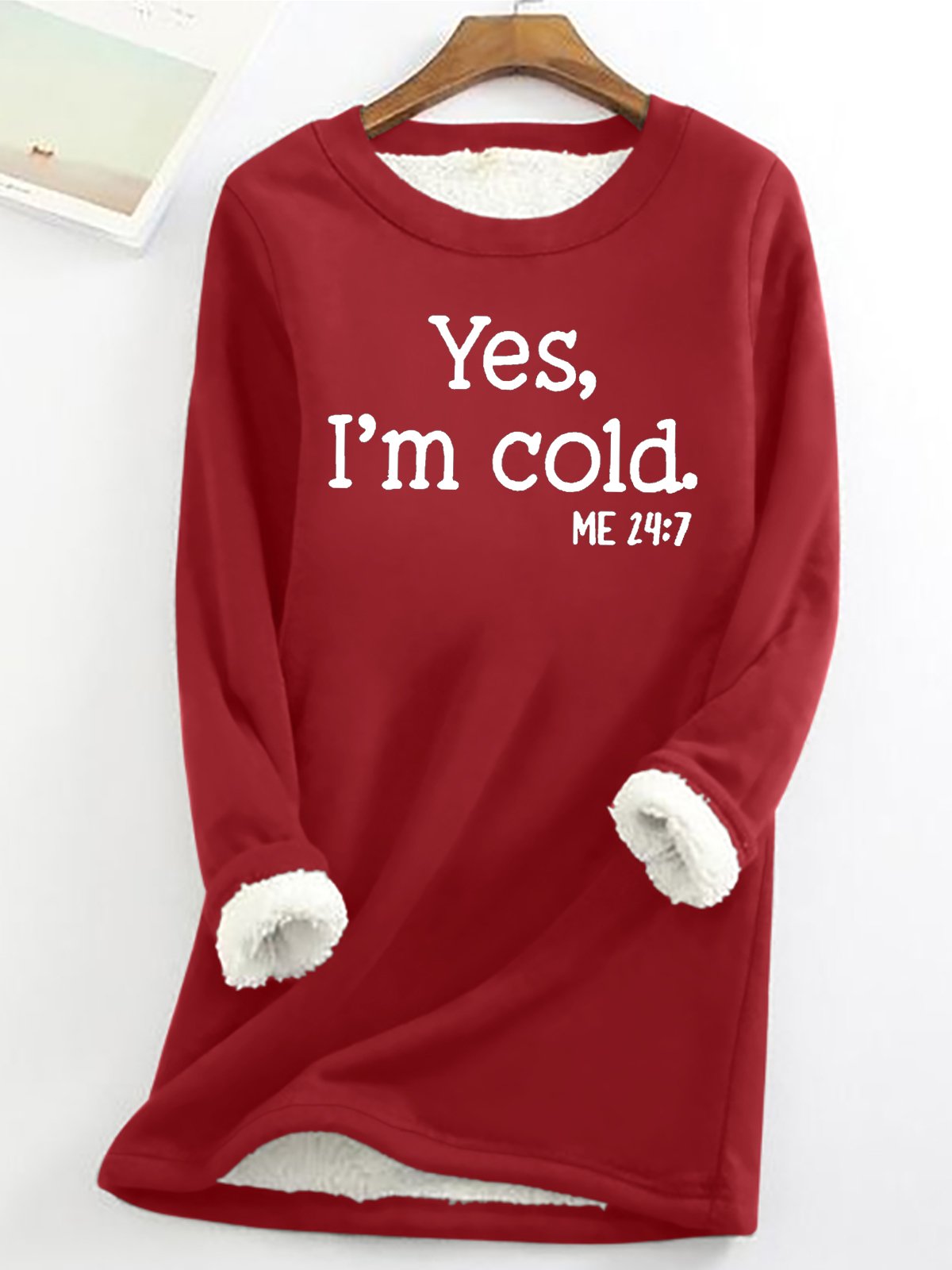 Womens Funny Yes I'm Cold Daily Fleece Fabric Casual Crew Neck Regular Fit Long Sleeve Sweatshirt