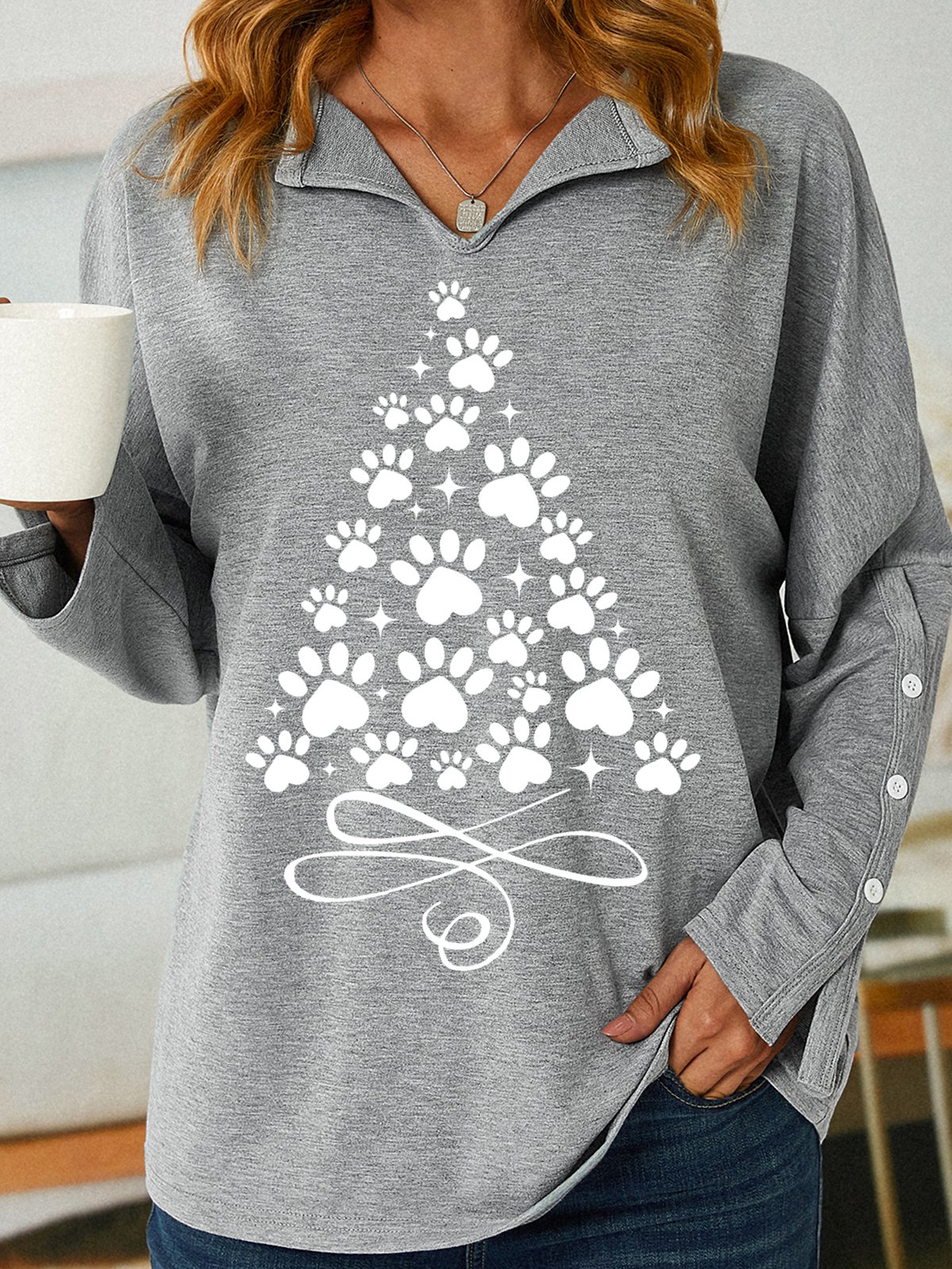 Women's Christmas Paw Tree Print Sweatshirt