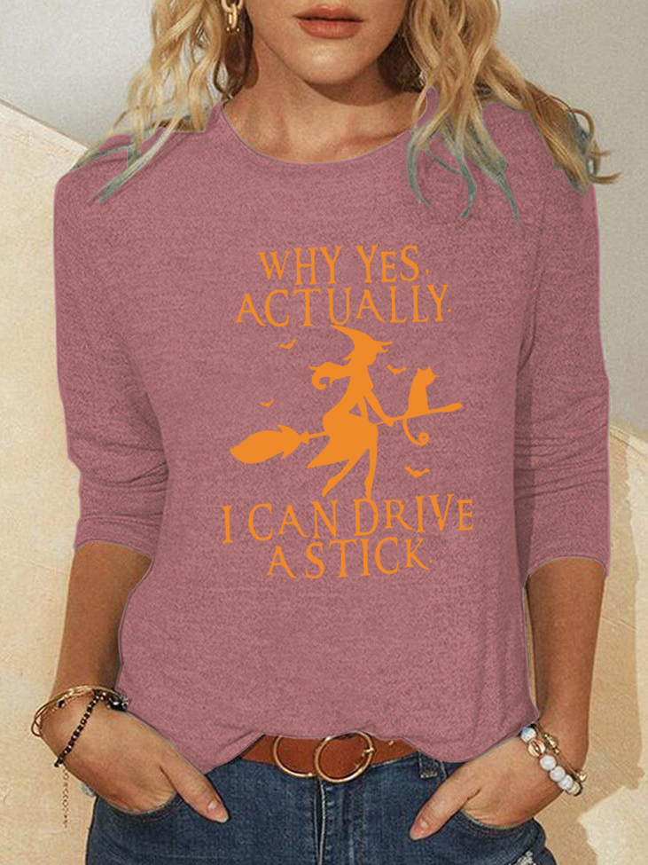 Women Funny Graphic Yes I Can Drive A Stick Regular Fit Simple Halloween Top