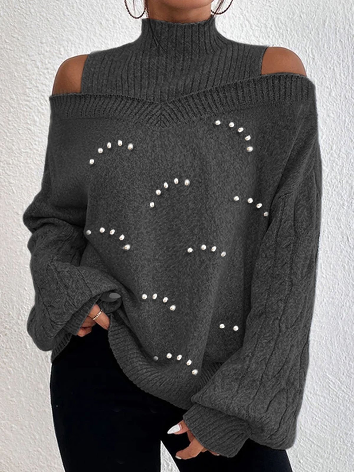 Casual Wool/Knitting Pearl Sweater