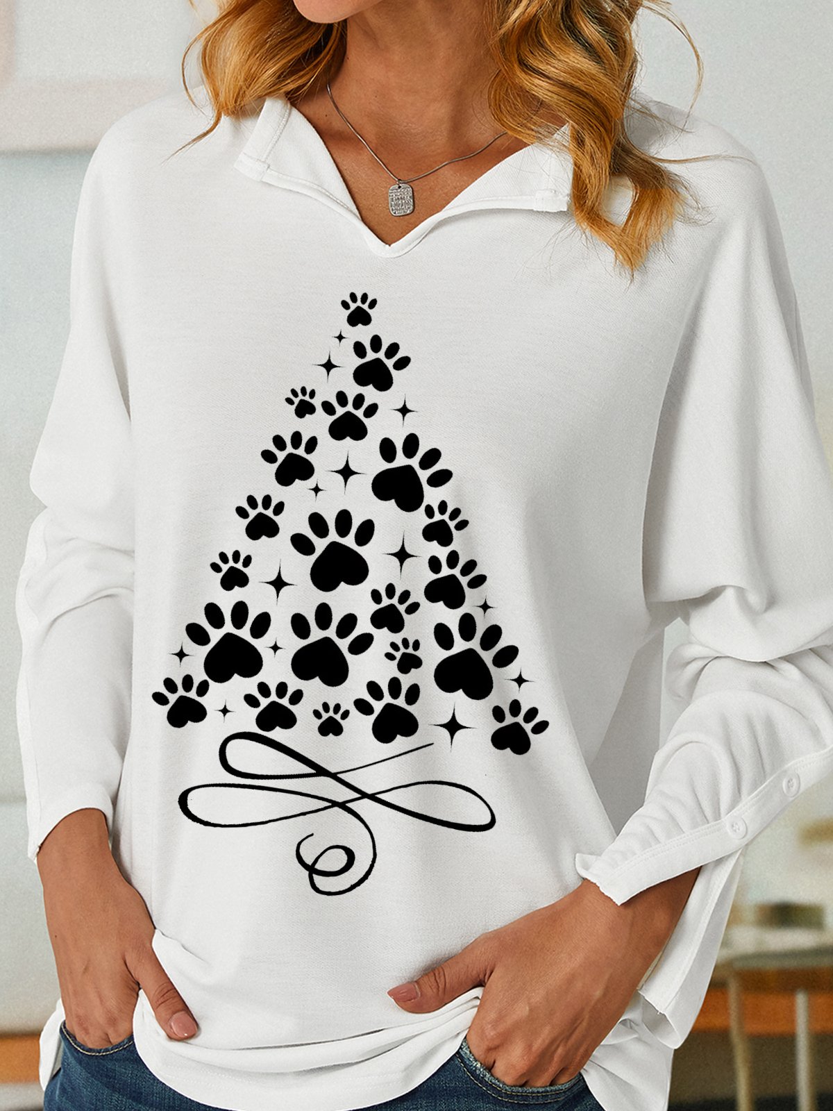 Women's Christmas Paw Tree Print Sweatshirt