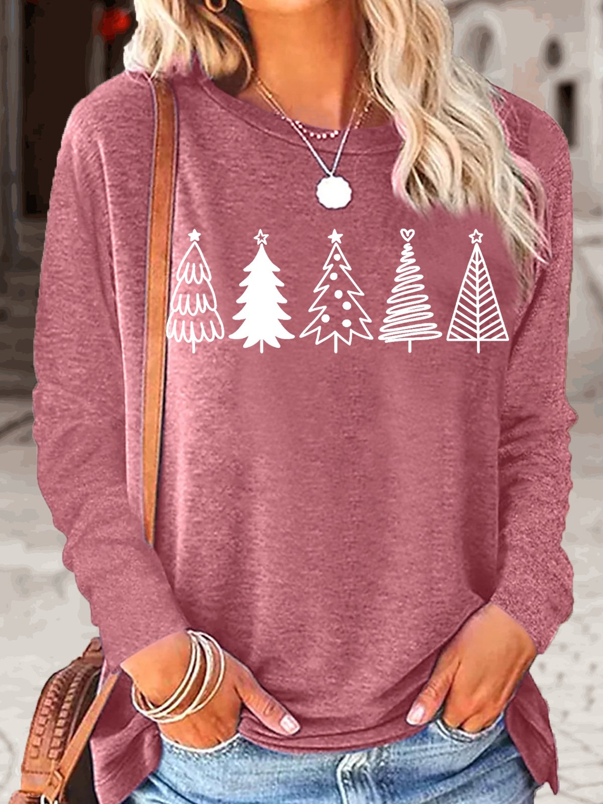 Women's Christmas Tree Print Crew Neck Casual Top