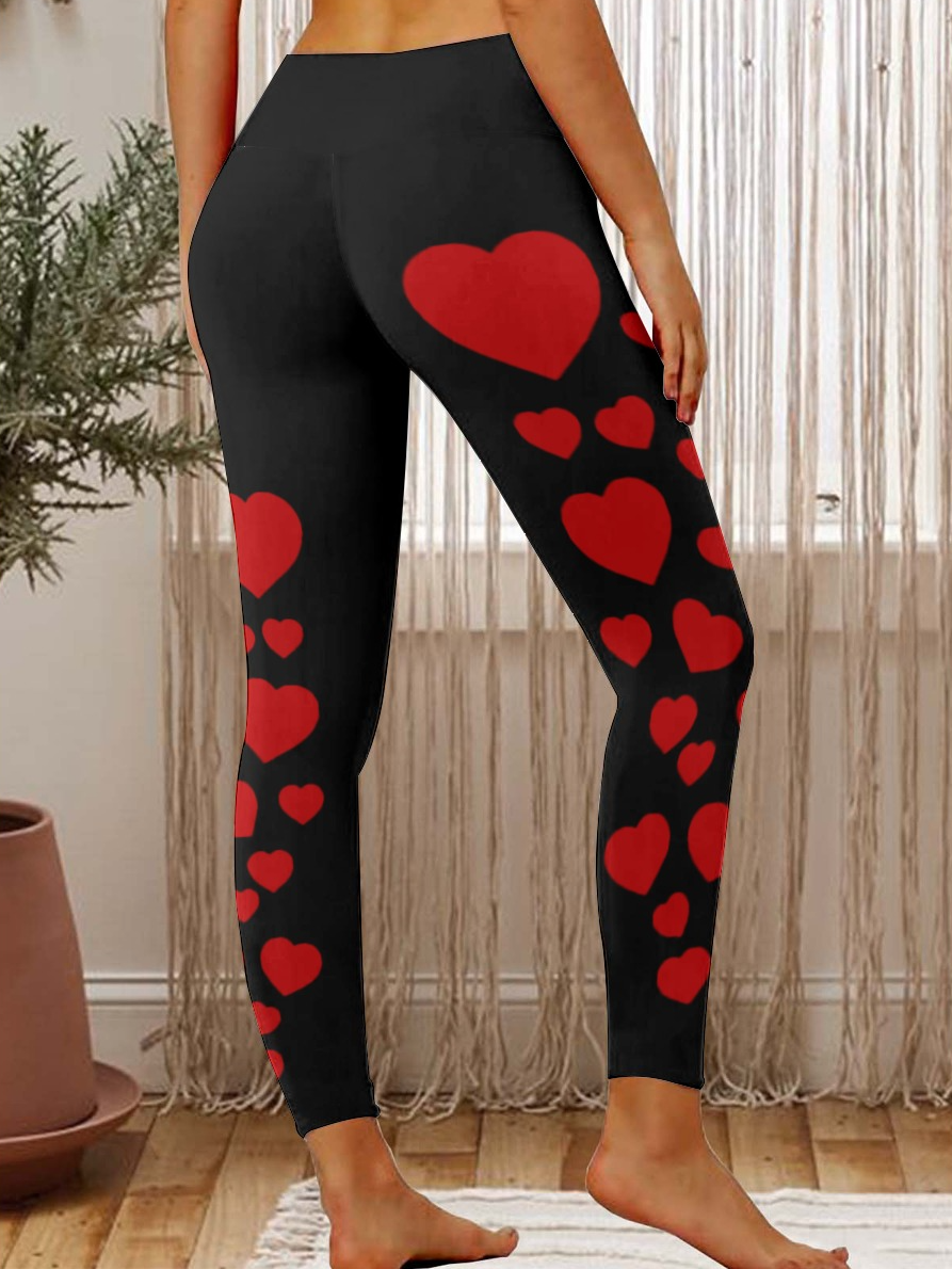 Valentines Day Heart Pattern Womens Tummy Control Legging