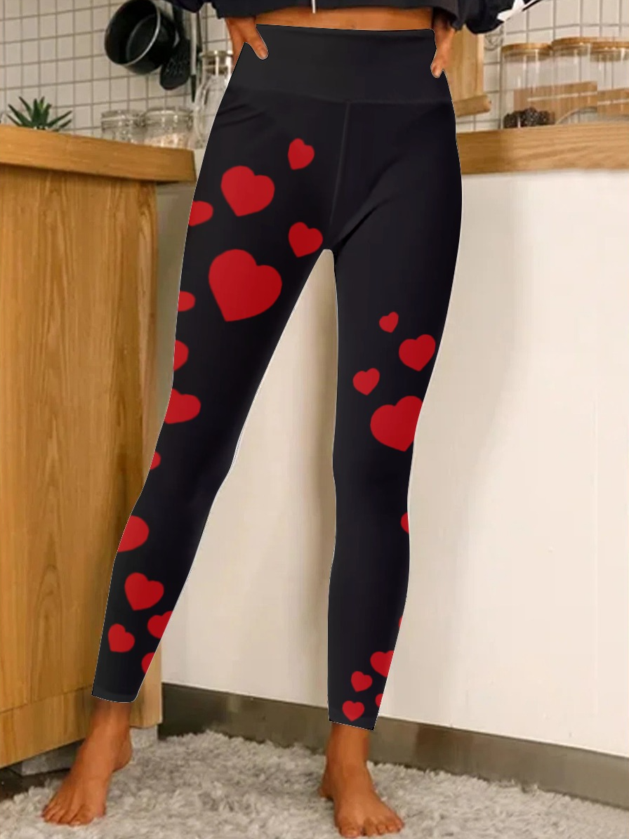 Valentines Day Heart Pattern Womens Tummy Control Legging