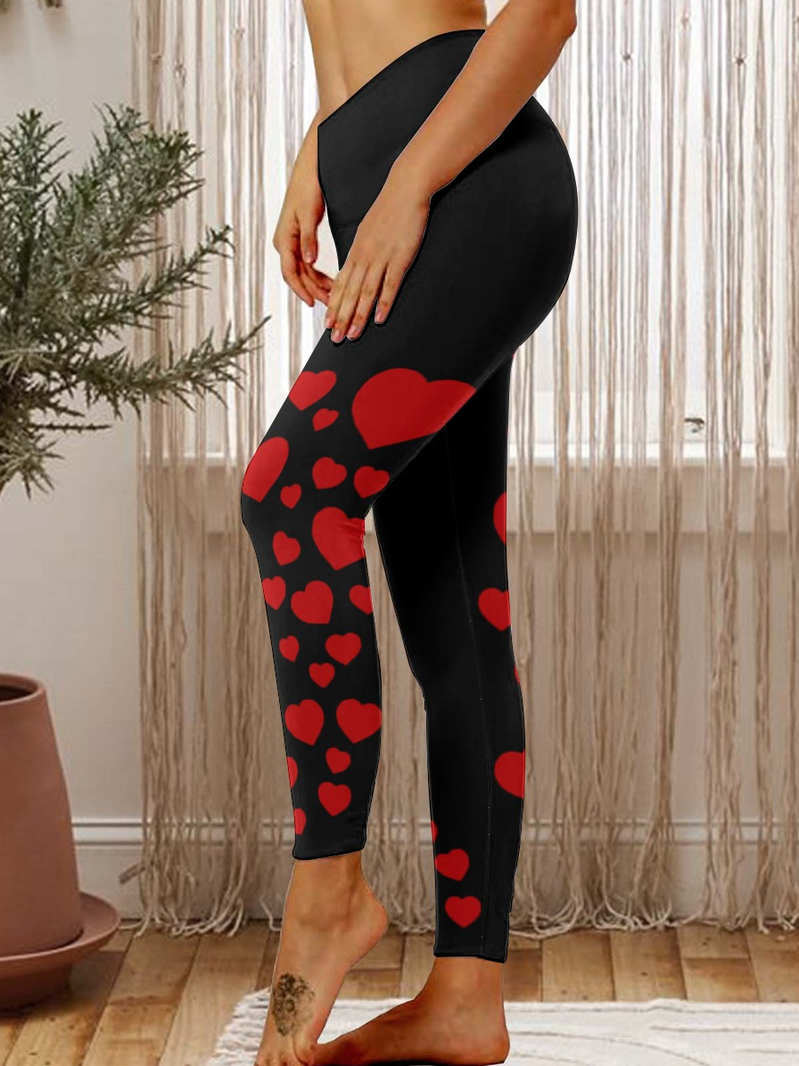 Valentines Day Heart Pattern Womens Tummy Control Legging