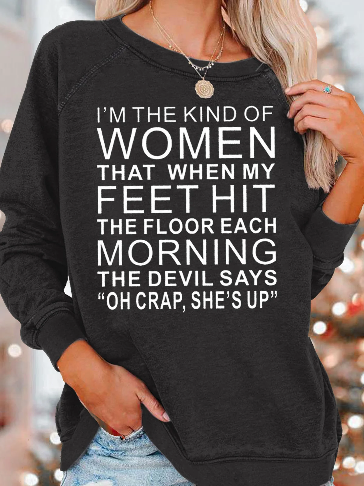 Women's Funny Cute She's up  Saying Casual Crew Neck Sweatshirt