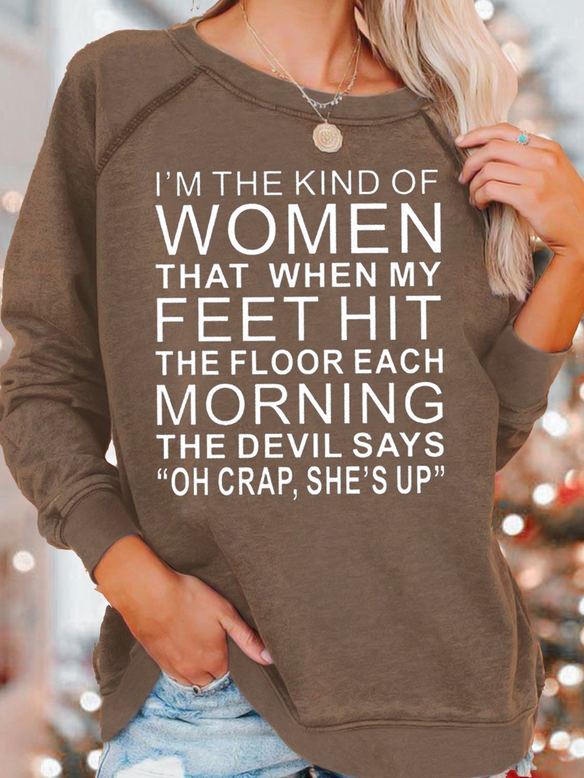 Women's Funny Cute She's up  Saying Casual Crew Neck Sweatshirt