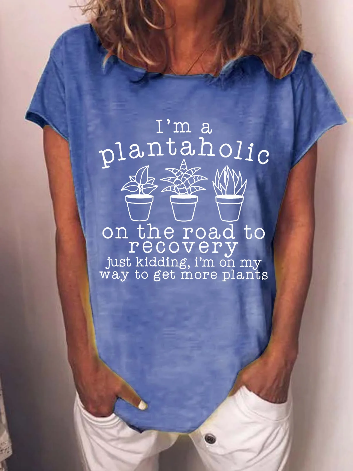 Women's Funny Plantaholic Gardener Plant Lover Loose Crew Neck Casual T-Shirt